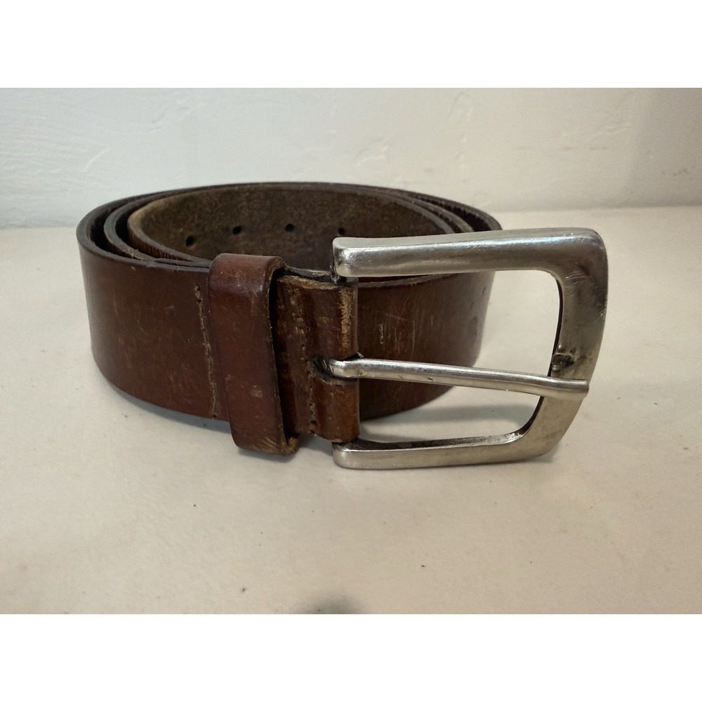Vintage PHYS.SCI Brown Leather Belt Size 36 Y2K Skater Streetwear Geometric Logo